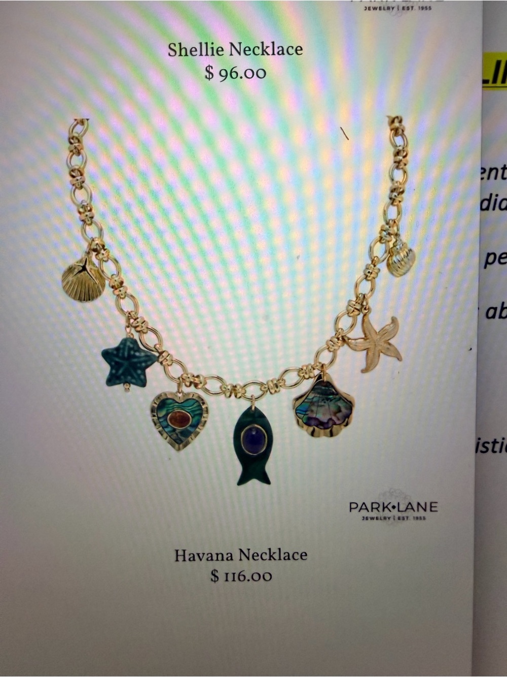 Park Lane Havana Gold Charm Necklace with Teal & Abalone Accents